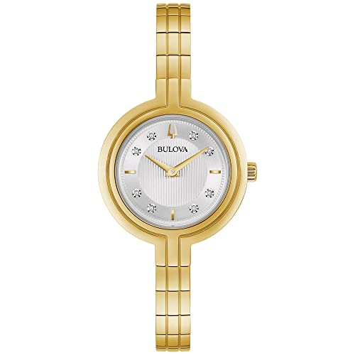 【中古】【未当て嵌める・未開封品】Bulova RHAPSODYQUARTZ時辰儀、ステンレス鋼鋼金剛石、ゴールド音の高低（ひな形：97P144） ゴールド音の高低/シルバーホワイトダイヤル