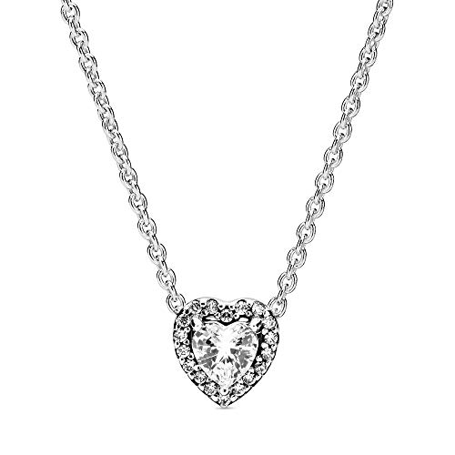 【中古】【未使用・未開封品】Pandora Jewelry 高めのハート キュービックジルコニア ネックレス スターリングシルバー 17.7インチ