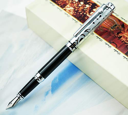 【中古】【未当て嵌める・未開封品】Duke Sapphire 筆 イリジウム ミディアムペン先 オリジナルギフトボックス付き添い人 - 灯し火メッキ刻みつけるしろがね色旗がしら