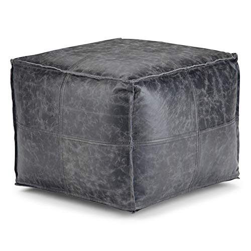 【中古】【未使用・未開封品】Simpli Home Tremblay Contemporary Square Pouf in Black Distressed Leather 141［並行輸入］