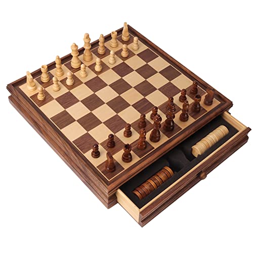 【中古】【未使用・未開封品】GSE 15インチ Lサイズ 木製 2イン1 チェスとチェッカーボードゲームコンボセット 引き出し付き ボードゲーム チェスチェッカーセット 子供と大人