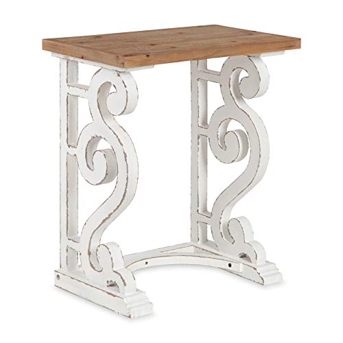 【中古】【未使用・未開封品】Kate and Laurel Wyldwood Rustic French Solid Wood Side Table, 24\" x 14\" x 12.75\", White and Rustic Brown, Chic Farmhouse Inspiration, N