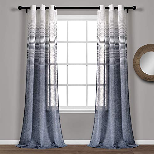 【中古】【未使用・未開封品】Ombre Stripe Grommet Sheer Window Curtain Panels Navy 38X84 Set｜AJIMURA-SHOP