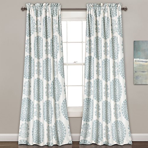 【中古】【未使用・未開封品】Evelyn Medallion Room Darkening Window Curtain Panels Blue 52X95+2 Set