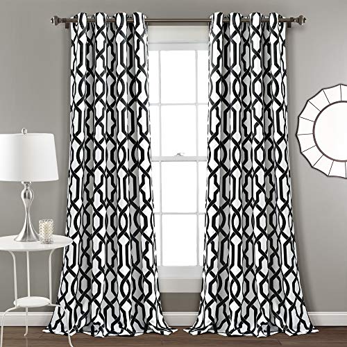 【中古】【未使用・未開封品】Edward Trellis Room Darkening Window Curtain Panels White/Black 52X95 Set