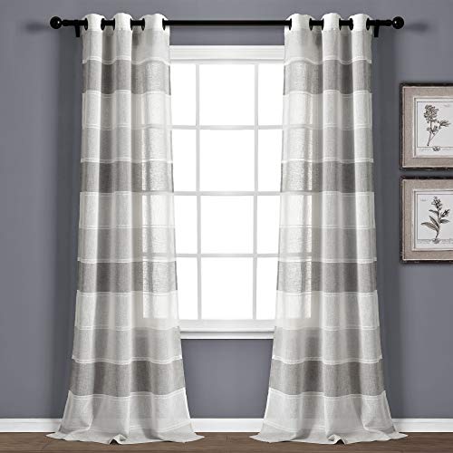 【中古】【未使用・未開封品】Textured Stripe Grommet Sheer Window Curtain Panels Gray 38X84 Set