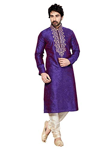 【中古】【未使用・未開封品】Saris and Things パープル Dupioni 生シルク レディメイド エスニック インディアン クルタ パジャマ メンズ US サイズ: 52 カラー: パープル｜AJIMURA-SHOP