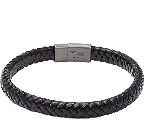 【中古】【未当て嵌める・未開封品】Tateossian メンズ Cobra Sontuoso なめし革編み腕輪 黒いこと
