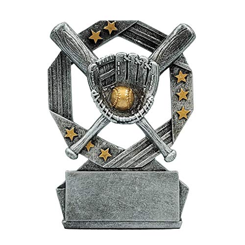 【中古】【未使用・未開封品】野球ヘキサ星トロフィー 高さ4.75インチ シルバーとゴールドのソフトボール賞 刻印プレート付き