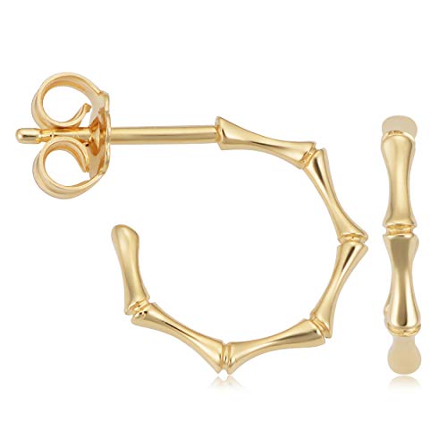 【中古】【未使用・未開封品】KoolJewelry 14Kイエローゴールド 竹 小さなオープンフープイヤリング (1.8x10mm)