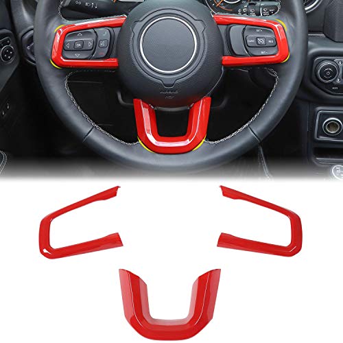 【中古】【未使用・未開封品】CheroCar JL JT ハンドルカバー レッドパネル装飾 インテリアアクセサリー 2018-2020 Jeep Wrangler JL 2020 Jeep Gladiator JT用 3パック