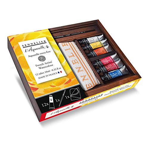 【中古】【未使用・未開封品】L'Aquarelle エクストラファイン フランスアーティスト水彩木製ボックスセット Sennelier 10-131690-SF カラーチューブ12-10ml、ラファエルブラ