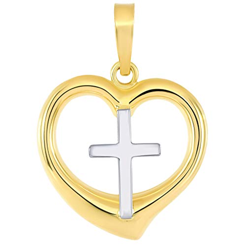 【中古】【未当て嵌める・未開封品】14K ツートーンゴールド 組織宗教的差し交わす惹き付ける 3Dハートチャームペンダント 靴-その他