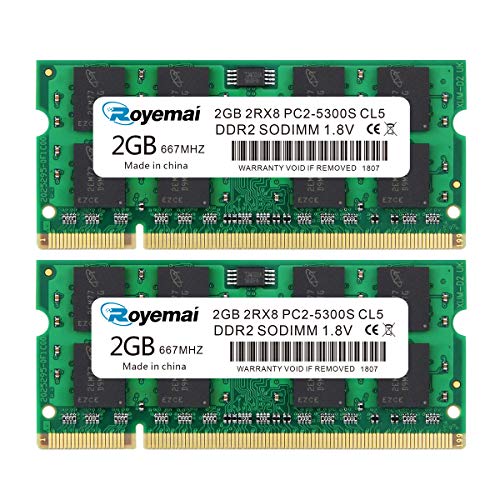 【中古】【未使用・未開封品】4GB 2X2GB ノートPC用 メモリ1.8V PC2-5300 DDR2 667 5300S 667MHZ 2GB×2枚 200Pin CL6 Non-ECC SODIMM RAM