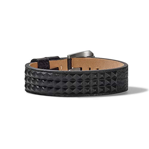 【中古】【未当て嵌める・未開封品】Bulova メンズ プレシジョニスト ブラックレザーベルトストラップブレスレット エンボスピラミッドスタッドディテール (模範例 J96B010) その他-靴