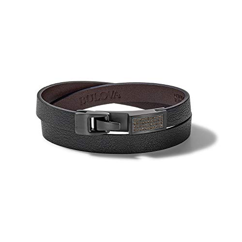 【中古】【未使用・未開封品】Bulova メンズ Precisionist ラージ ブラックレザー ダブルラップブレスレット ブラウンダイヤモンドアクセント (モデル J98B002L)