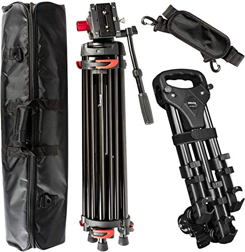 【中古】【未当て嵌める・未開封品】Ultimaxx 72in 専門的 高耐久 軽銀 ツイン熱電子管 三脚架 ドリー付き添い人 360度フルードヘッド 中型スプレッダー 最大限度掛け目8kg ニコ