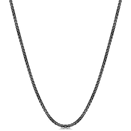 【中古】【未使用・未開封品】.925スターリングシルバー 2.5mm ラウンドボックスチェーンネックレス - ブラックロジウムメッキまたはゴールドメッキ - 8~36インチ, 金属|AJIMURA-SHOP