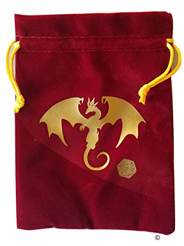 【中古】【未使用・未開封品】ダンジョンズ&ドラゴンズ レッド ベルベット ドローストリング サイコロバッグ ゴールドサテンの内側