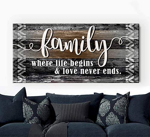 【中古】【未使用・未開封品】Sense Of Art | Family is Where Life Begins and Love Never Ends 引用句 | 木製フレームキャンバス | すぐに壁に掛けられる 家庭やキッチンの