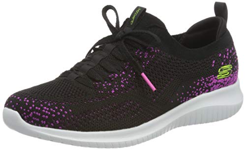 【中古】【未当て嵌める・未開封品】Skechers レディース スニーカー, 黒いこと/熱っぽいサクラ色, 7.5