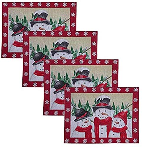 【中古】【未使用・未開封品】St. Nicholas 正方形 冬物 雪だるまの風景 雪の結晶ボーダー キラキラタペストリー ランチョンマット 4枚セット｜AJIMURA-SHOP
