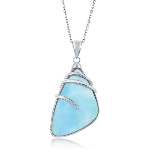 【中古】【未使用・未開封品】Beaux Bijoux 925スターリングシルバー ロジウムメッキ 高光沢 三角形 天然カリブ海ラリマー宝石 航海風 18インチ ペンダントネックレス, 金属,|AJIMURA-SHOP