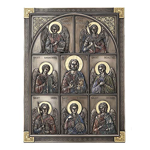 【中古】【未使用・未開封品】Veronese Design 12.25インチ イエスと7大天使 クラシックスタイル アンティークブロンズ仕上げ 壁彫刻 飾り額 装飾