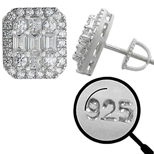 【中古】【未使用・未開封品】Harlembling 本物のソリッド925スターリングシルバー ? メンズバゲットイヤリング ? アイスCZ 10mm (0.4インチ) イヤリング スクリューバック