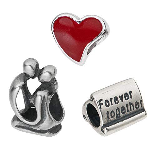 【中古】【未当てはめる・未開封品】スターリングしろがね色製 赤いこと バレンタインハート型 Forever Together Kissing 好一対 ヨーロピアン表現スタイル ビーズ惹きつける 差し上げ物書き割り