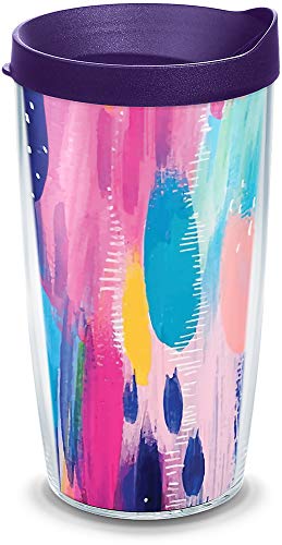 【中古】【未使用・未開封品】Tervis 1346604 Etta Vee - Cosmos 断熱タンブラー ラップとロイヤルパープル蓋付き 16オンス クリア