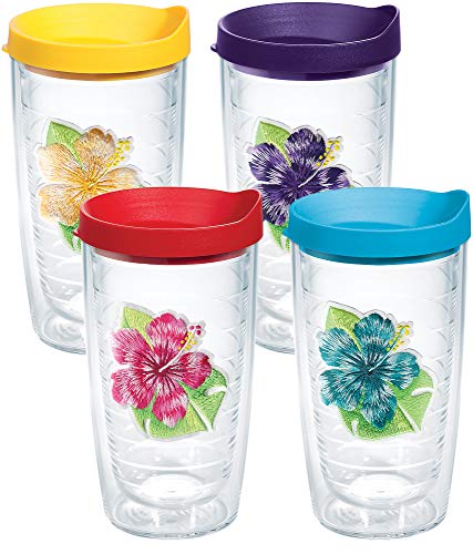 【中古】【未使用・未開封品】Tervis 1349454 アイランド ハイビスカス エンブレム トラベル蓋付き ギフトセット 4個パック 箱入り 16オンス タンブラー 4個パック|AJIMURA-SHOP