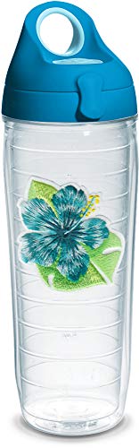 【中古】【未使用・未開封品】Tervis 1341816 Island Teal Hibiscus Insulated Tumbler with Emblem and Turquoise Lid, 24oz Water Bottle, Clear|AJIMURA-SHOP