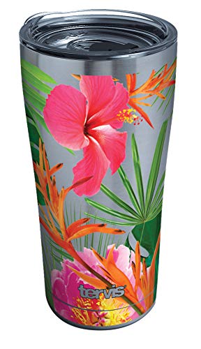 【中古】【未使用・未開封品】Tervis トロピカル ハイビスカス 写真 ステンレススチール 断熱タンブラー クリアとブラックのハンマー蓋付き 20オンス シルバー