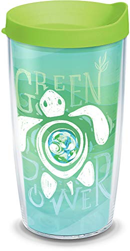 【中古】【未使用・未開封品】Tervis 1350841 Turtle Insulated Tumbler with Wrap and Lime Green Lid, 16oz, Clear