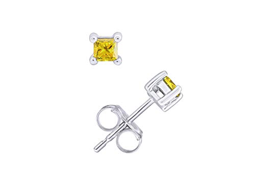 【中古】【未使用・未開封品】プリンセスカット イエロー天然ダイヤモンド 1/4カラット 1/3カラット ソリティア スタッドピアス レディース メンズ 14Kゴールドプッシュクラッ