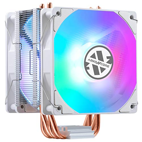 【中古】【未使用・未開封品】ABKONCORE LED CPUクーラー ホワイト CT406W - デュアル120mm 静音PWMファン ハイドロベアリングと防振パッド付き 直接接触ヒートパイプ4個 レイ