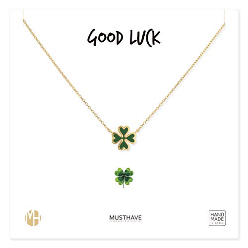 【中古】【未使用・未開封品】MUSTHAVE K18金メッキ メッセージカード付ネックレス クローバー グッドラック ネックレス イエローゴールドカラー アンカーチェーン サイズ40.6