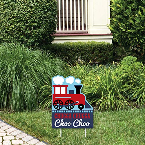 【中古】【未使用・未開封品】Big Dot of Happiness Railroad Party Crossing - アウトドア 芝生サイン - スチームトレイン 誕生日パーティー ベビーシャワー ヤードサイン -