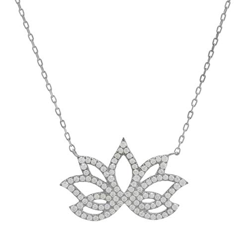 【中古】【未使用・未開封品】Element Jewelry ロジウム オーバー 925 シルバー ロータス フラワー ペンダント ネックレス CZ - 16 + 2インチ