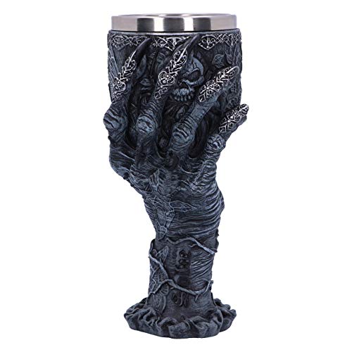 【中古】【未当て嵌める・未開封品】Nemesis Now Baphomet\u0027s Grasp 恐れ ハンドゴブレットグラス ポリレジン 黒いこととしろがね色 18糎