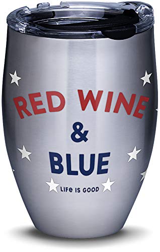 【中古】【未使用・未開封品】Tervis 1333897 Life is Good - 赤ワインと青のステンレススチール断熱タンブラー 透明と黒のハンマー蓋付き 12オンス シルバー