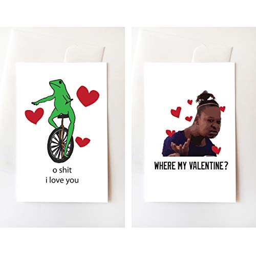 【中古】【未使用・未開封品】Dat Boi & Confused Girl Meme Happy Valentine's Day I Love You グリーティングカード (4.25x5.5インチ) 2枚パック