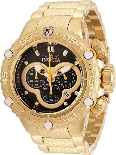 【中古】【未当て嵌める・未開封品】Invicta Men\u0027s 52粍 Subaqua Noma VI Chronograph 18K Gold Plated Black Dial Stainless Steel Bracelet Watch