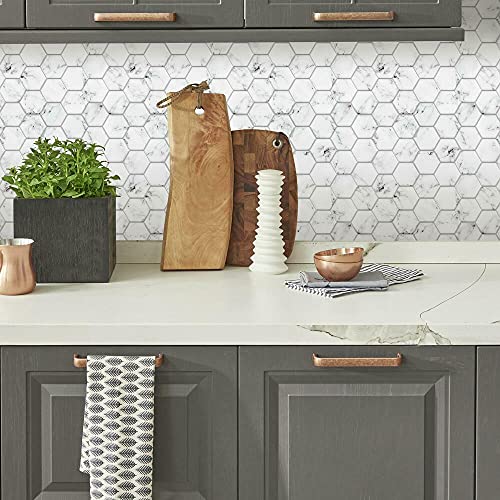 【中古】【未使用・未開封品】RoomMates StickTiles TIL4245FLT 白黒カララ大理石 六角形 剥がして貼れるタイル