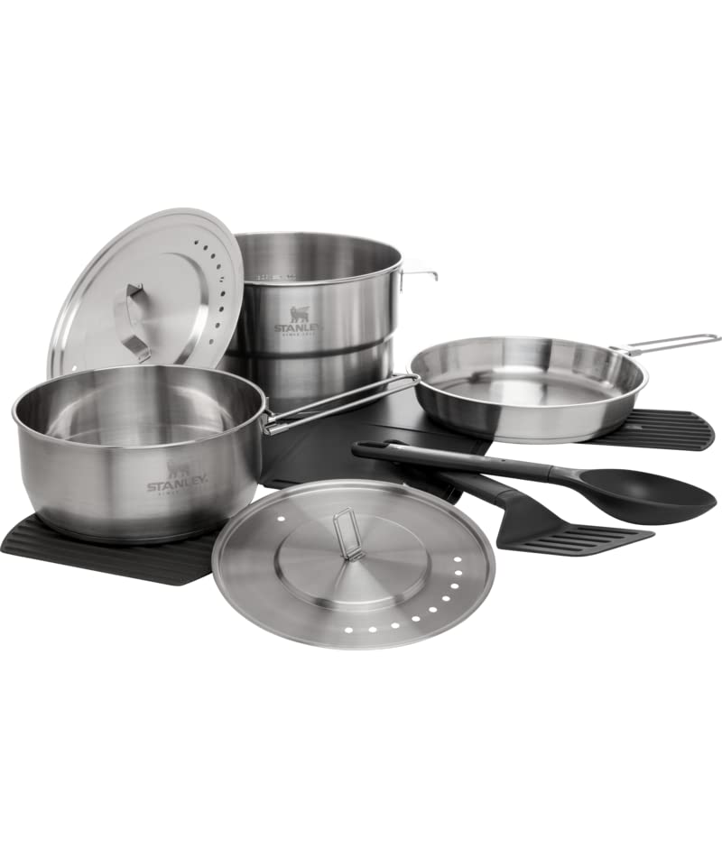 【中古】【未使用・未開封品】Stanley Even Heat Camp Pro 調理器具セット 11点 キャンプ用調理器具セット ステンレススチール鍋とフライパン 台所用品 蓋 クッキングアクセサ｜AJIMURA-SHOP