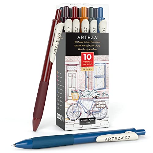 【中古】【未当て嵌める・未開封品】Arteza Colored Gel Pens, 10 Pack of Assorted Colors, 10 Unique Vintage Colors, 0.7 粍 Fine Tip, Retractable, For Journaling, Drawing, D