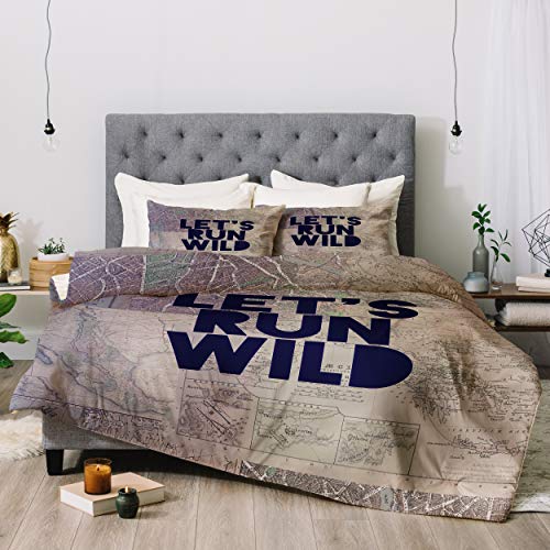 【中古】【未使用・未開封品】Deny Designs Leah Flores Lets Run Wild X Maps 掛け布団セット 枕カバー付き キング ニュートラル