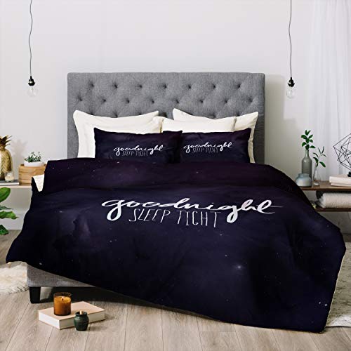 【中古】【未使用・未開封品】Deny Designs Leah Flores Goodnight 掛け布団セット 枕カバー付き キング ブルー