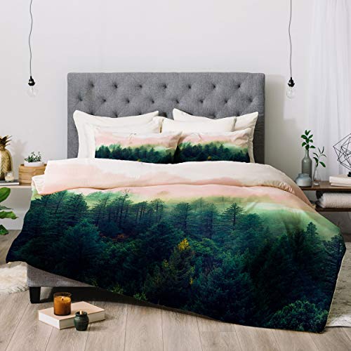 【中古】【未使用・未開封品】Deny Designs Marta Barragan Camarasa Mountain Landscape Painting 01 掛け布団セット 枕カバー付き キング グリーン